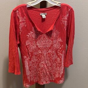 Lucky Brand Red and White Long Sleeve Top